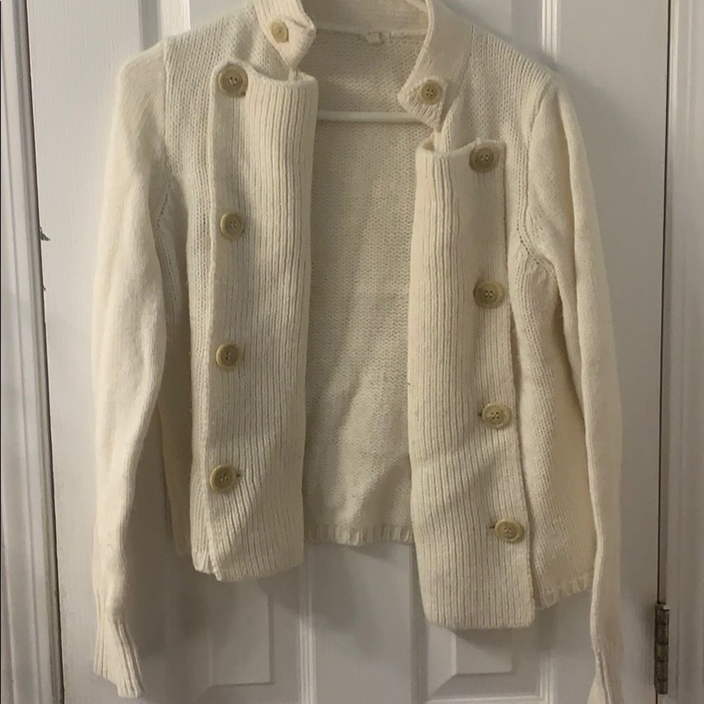 JCrew factory white front button wool sweater sz s